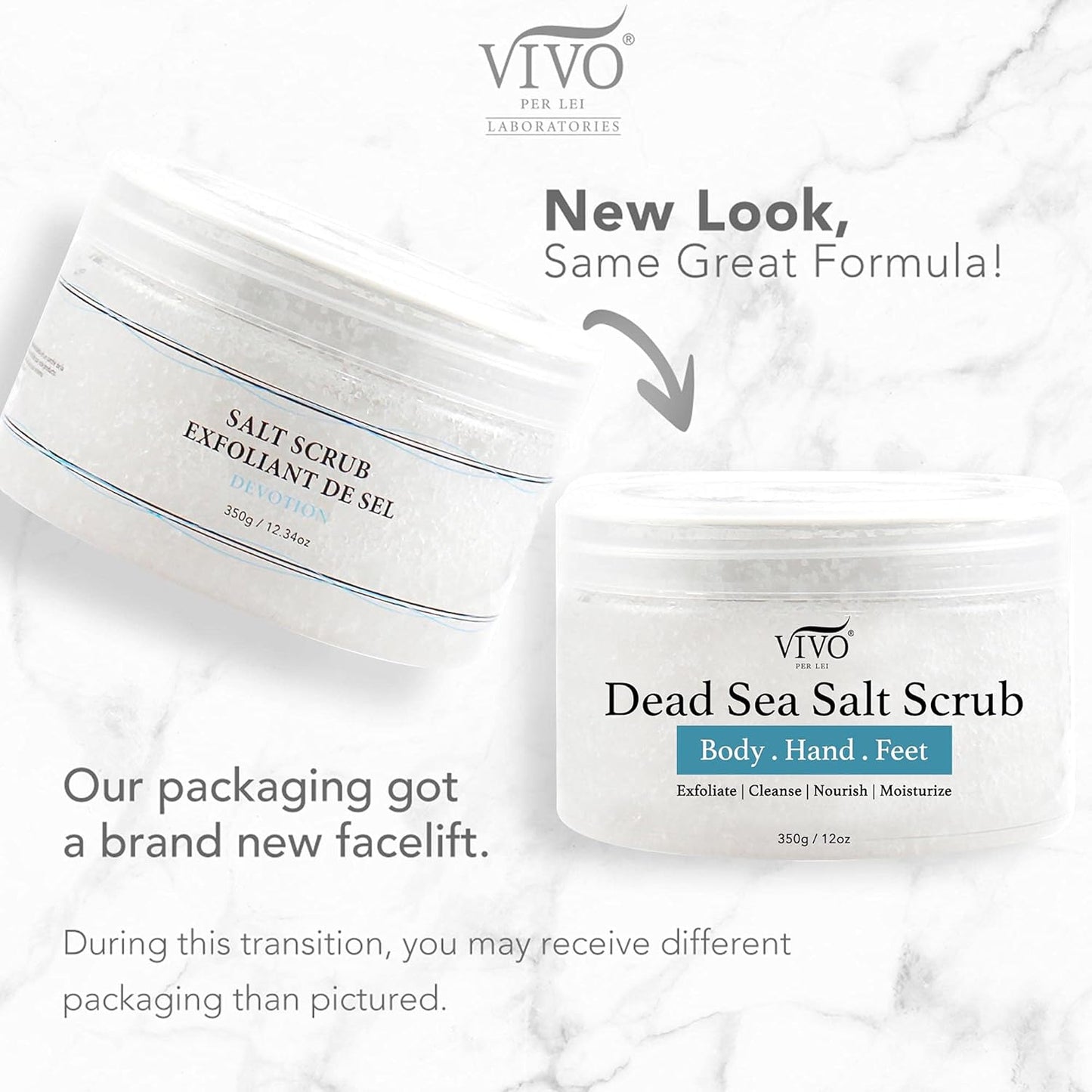 Vivo Per Lei Dead Sea Salt Scrub - Body Exfoliating Scrub with Dead Sea Minerals - For Hands, Feet & Body - Pack of 2