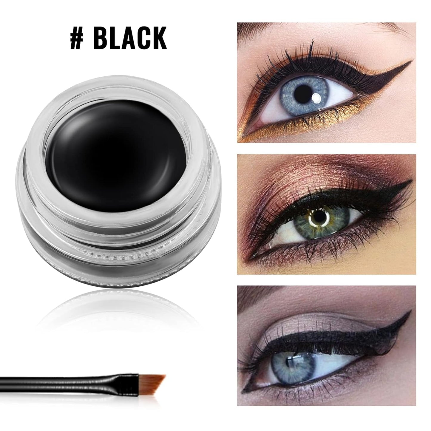 Erinde [2PCS] Waterproof Gel Eyeliner Set, Long Lasting Cream Eye Liner Gel, High-Intensity Pigments Smudge-Proof Eye Liner Makeup, Water-Resistant Eyeliner with 4PCS Brushes (Balck & White)