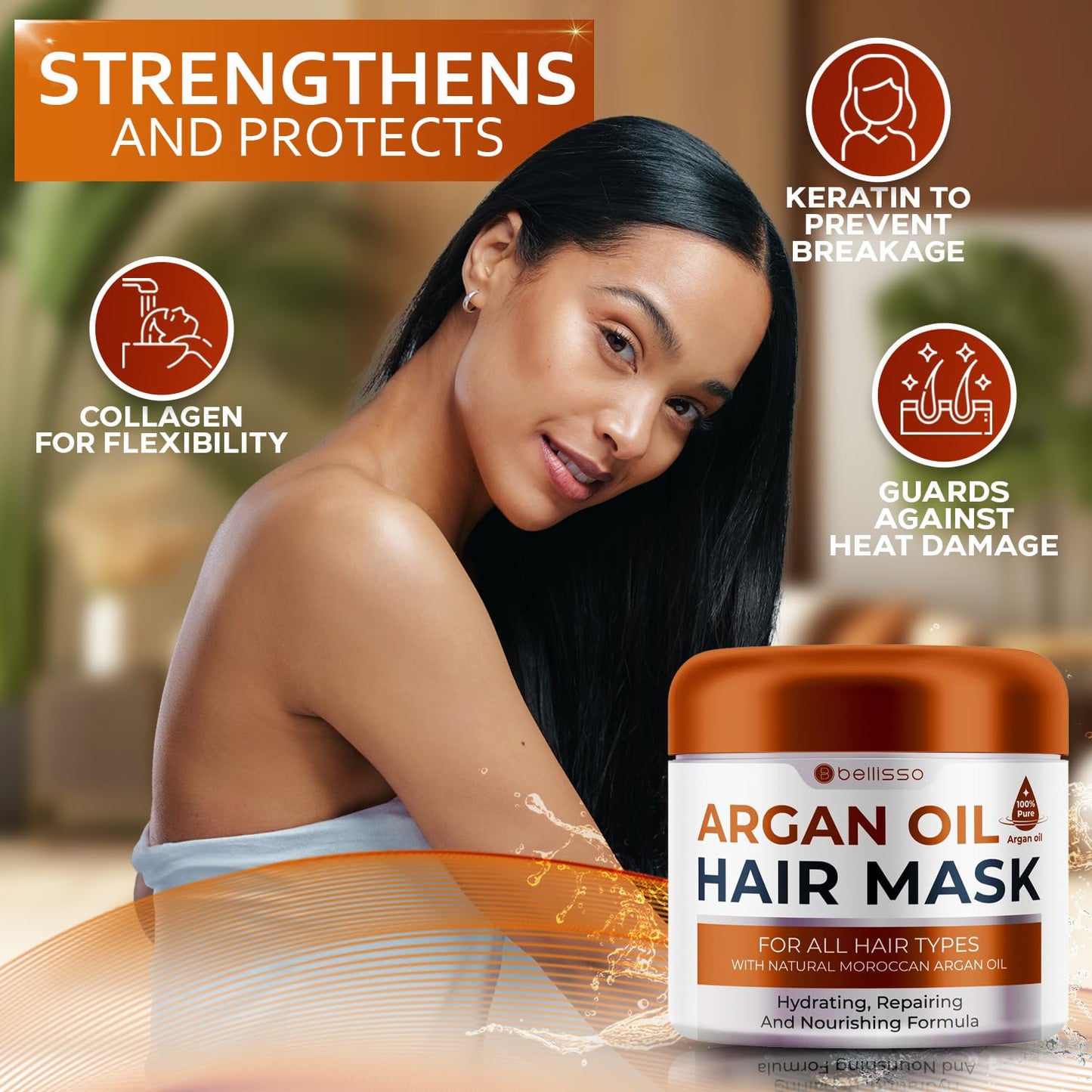 Moroccan Argan Oil Mask - Deep Conditioning Moisturizer for Dry, Extremely Damaged Hair - Hydrating Repair Treatment for Split Ends - With Collagen and Keratin for Curly, Frizzy and Color Treated Hair
