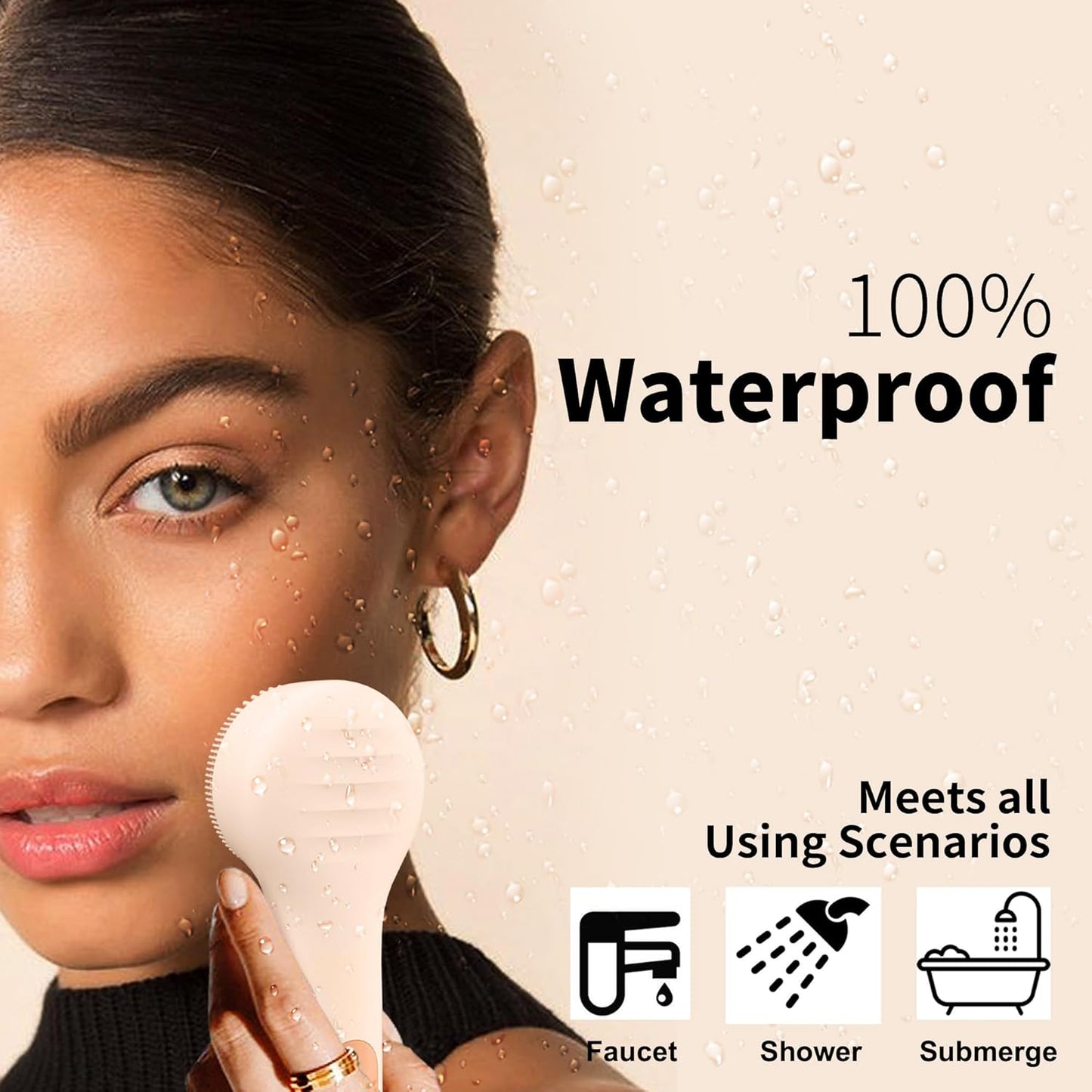 Silicone Face Scrubber, NågraCoola CLIE 2.0 Facial Cleansing Brush, Rechargeable, Waterproof Face Scrub Brush for Cleansing, Exfoliating, Massaging, Electric Facial Exfoliator for Women and Men - Oat