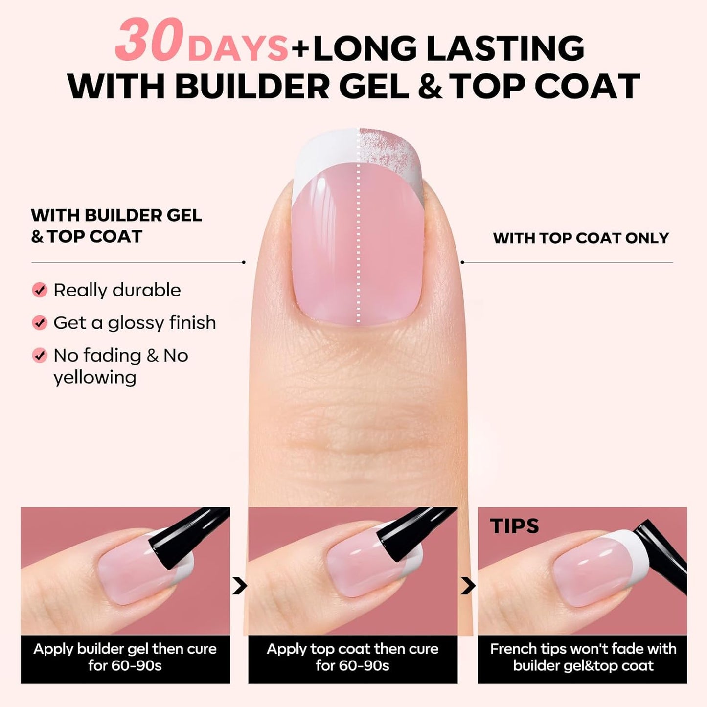 modelones French Tip Press on Nails, Short Square Fake Nails with Nail Box, Pink & White Gel Nail Tips for Women, Soft Glue-On Nails for Natural Salon Look, DIY Nail Art Kit