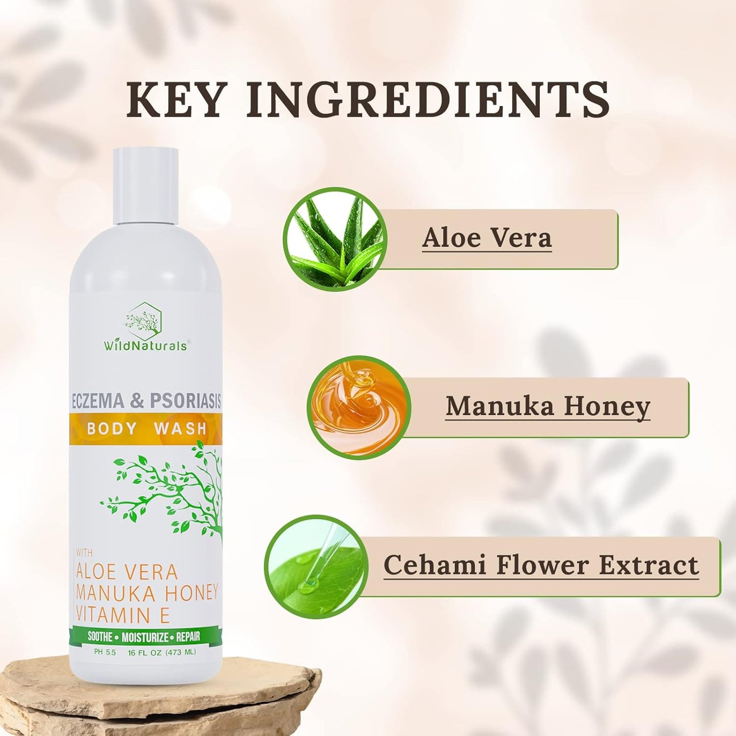 Wild Naturals Moisturizing Eczema Body Wash – Gentle Psoriasis Body Wash for Itchy, Dry Skin Relief – Eczema Soap for Redness and Flareups – Hydrating Cleanser for Women and Men