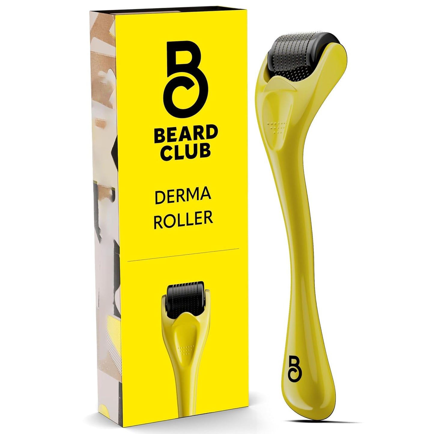 The Beard Club Derma Roller for Face, Body and Scalp - Microneedling for Men and Women with 540 Titanium Microneedles - Beard Roller & Micro Needling Scalp Hair - Yellow & Black