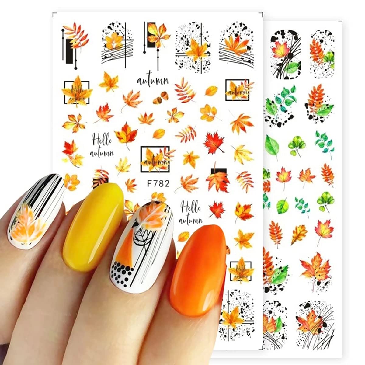 8 Sheets Fall Nail Art Stickers Thanksgiving Nail Decals 3D Maple Leaf Nail Stickers Autumn Butterfly Maple Leaves Nail Designs Decorations for Women Kids Girls Holiday DIY Manicure Charms