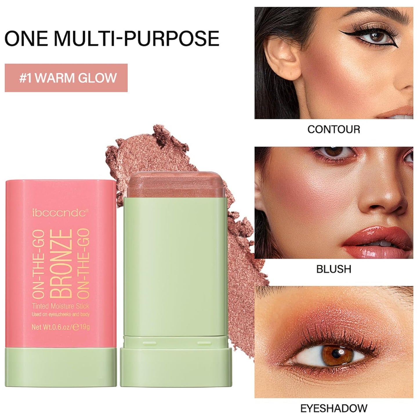 On-The-Go Bronzer Stick,Multi-Use Cream Contour Stick,Natural Long Lasting Face Bronzer,Smooth Highlighter Contour Stick,Bronze Contour Makeup Facial Shaping,02 Soft Glow