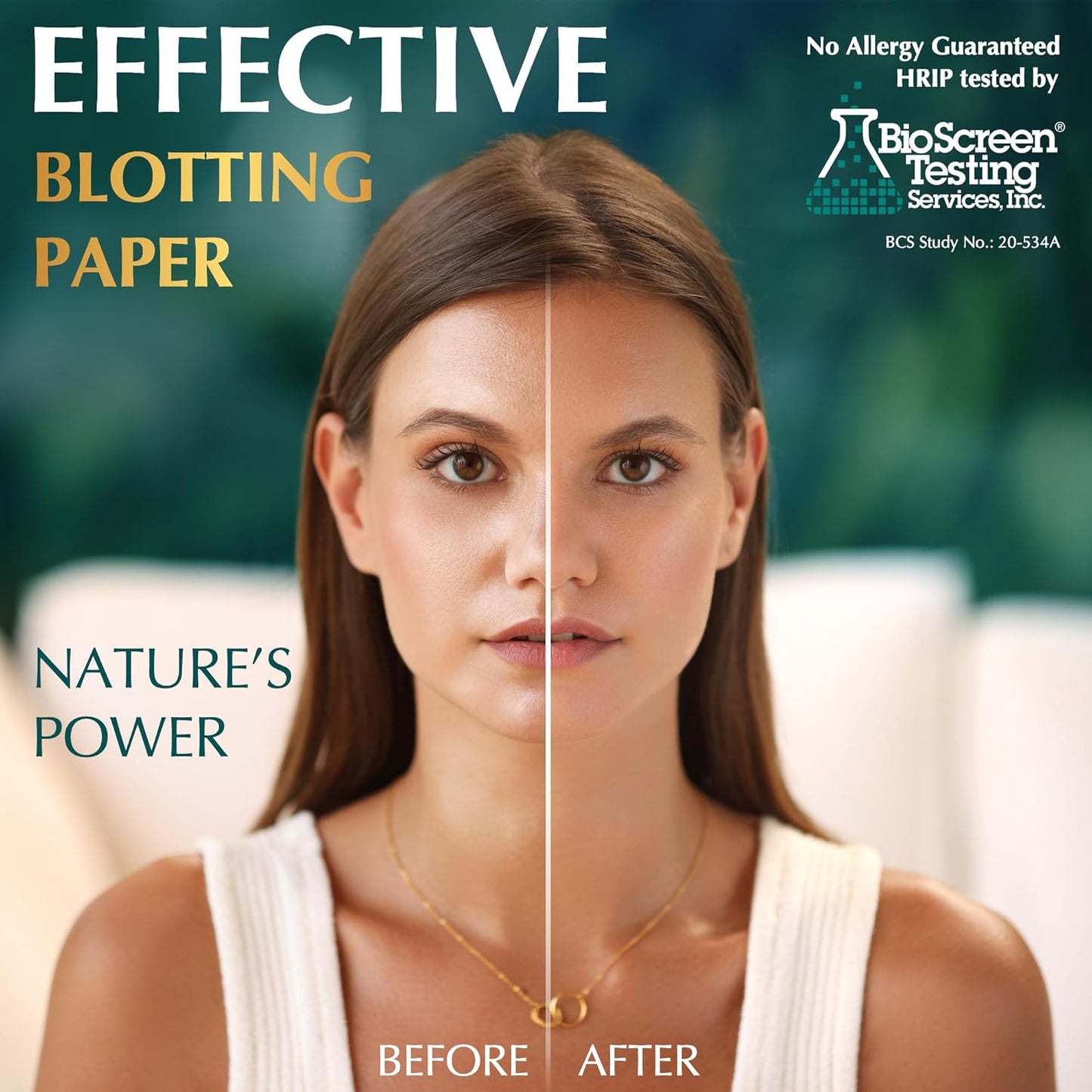 Natural Green Tea Oil Blotting Sheets for Face - 25% Larger Sheets (4.7x3”) - 600 Makeup Friendly Blotting Papers for Face - Easy Dispensing Oil Absorbing Sheets for Face