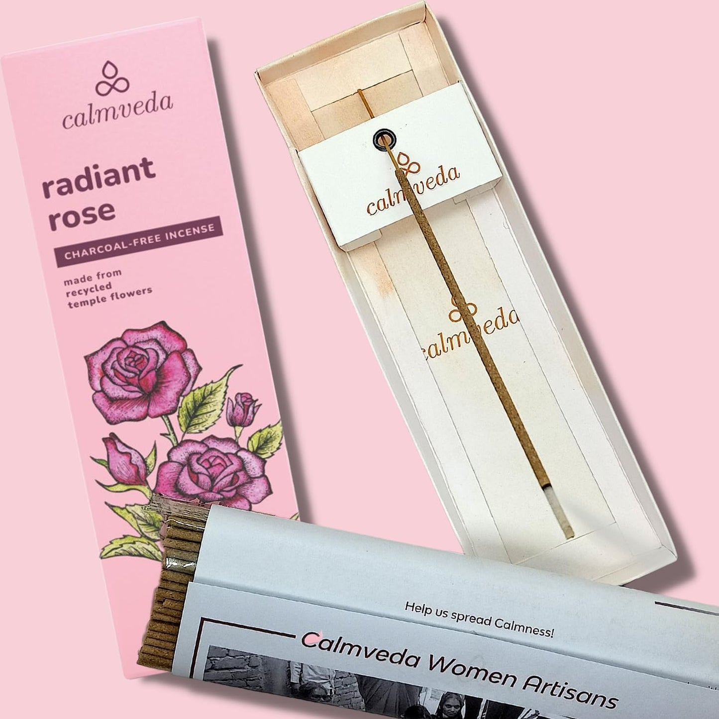 Rose Incense Sticks, 80 Sticks - Charcoal Free, Handmade by Indian Artisans, Perfect Housewarming Gift, Promotes Love & Care