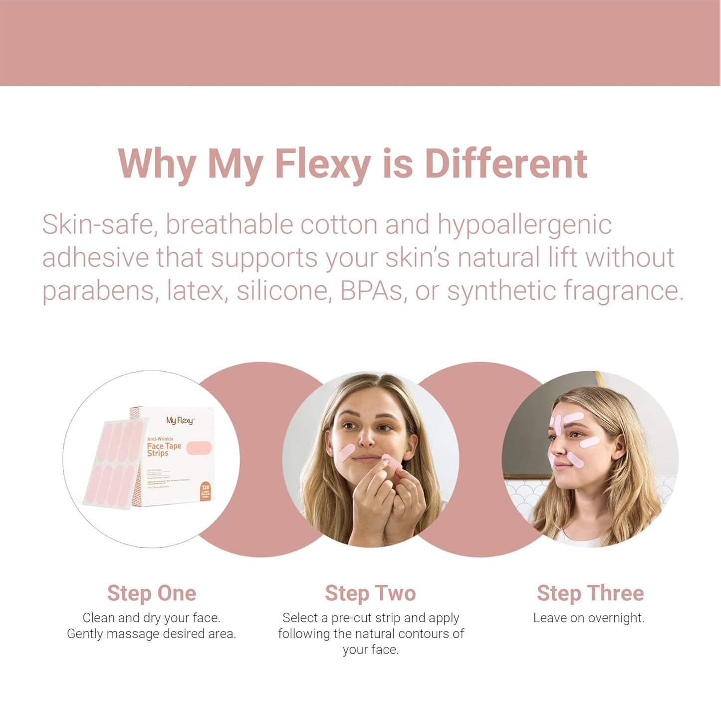 Face Tape Strips - 128 Pre-Cut Cotton Face Lifting Tape, Facial Tape, Overnight Anti Wrinkle Patches, Smile Line Patches, Frown Line Patches, Smoothing & Tightening - Latex Free.