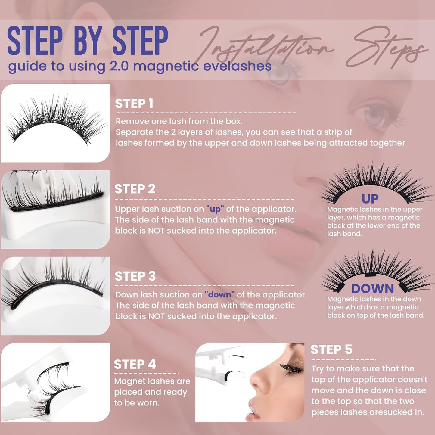 Magnetic Eyelashes with Applicator Reusable Magnetic Lashes No Glue Needed Eyelashes Natural Look With Applicator and Mirror 2 Pairs