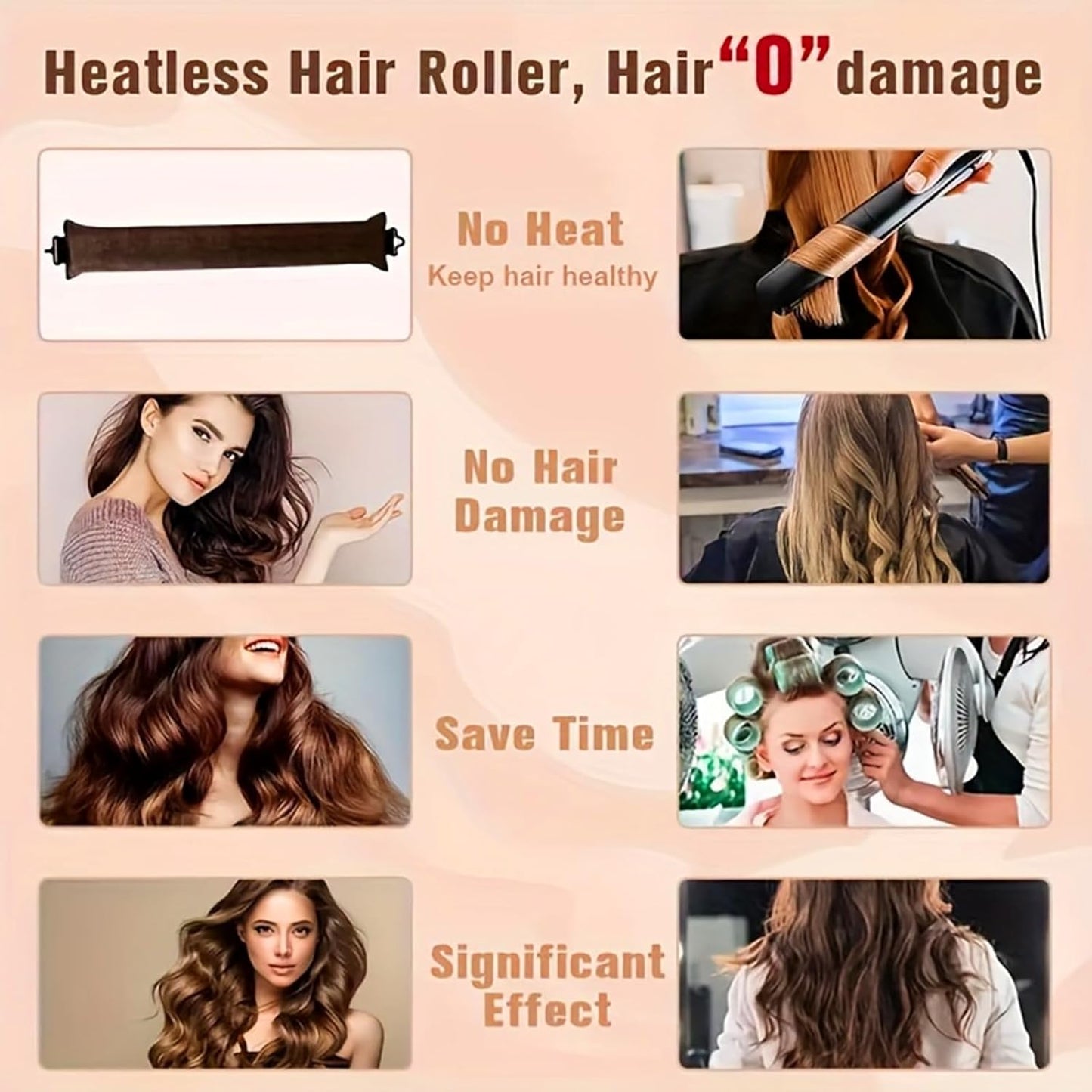 Heatless Hair Curler Overnight Curl Rods for All Hair Types, Healthy and Stylish Heatless Curling Set jumbo heatless hair curler to sleep in Heatless Hair Curlers (Khaki, Medium)
