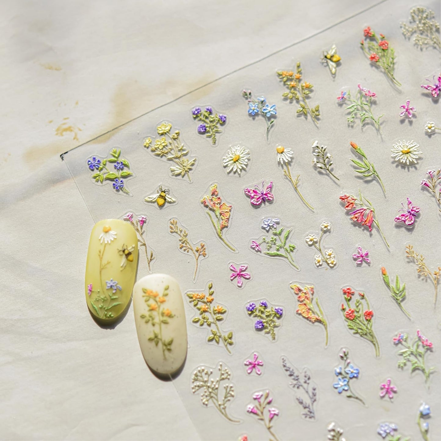 Spring Nail Art Stickers Decals 5D Self Adhesive Colorful Flower Nail Stickers for Nail Art Cute Floral Nail Decals Spring Summer Nail Supplies for Women Girls