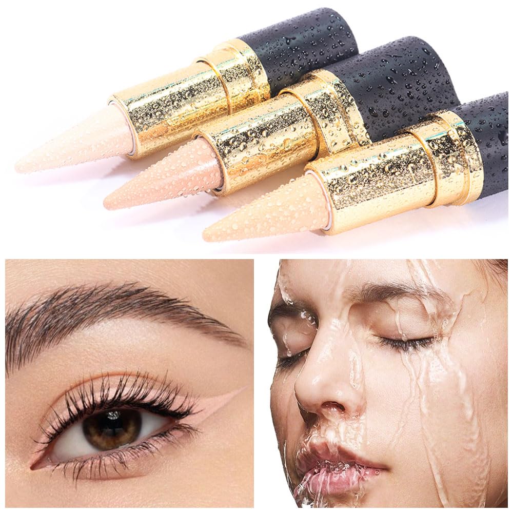 Kaely 2Pcs Bright Nude Gel Eyeliner for Waterline, Natural Cream Eye Liner Waterproof Smudge Proof, Matte Pencil Eyeliner Eyeshadow Stick, Brighten Eye Makeup, Vegan & Cruelty-Free