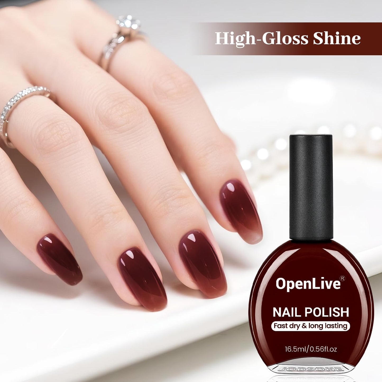 16.5ml Jelly Burgundy Nail Polish Large Volume Quick Dry Nail Polish, Long Lasting Shine, Fingernail Toenail Nail Art DIY Home Travel Nail Art Gift