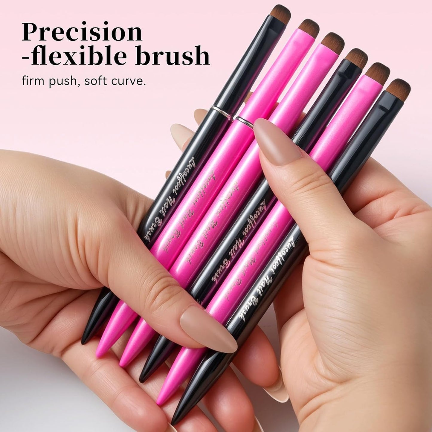 Nail Brush for French Tip, Nail Cleaning Brush for Gel & Acrylic - Professional Kolinsky Sable French Manicure Brush, Thin Nail Art Brush for Precise Clean Up & Polygel Application (Pink, F18)