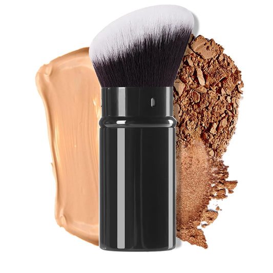 Retractable Kabuki Makeup Brush,Angle Blush Brushes Powder Foundation Makeup Brush for Blending Liquid, Blush, Bronzer, Buffing, Sunscreen,Flawless Cosmetics