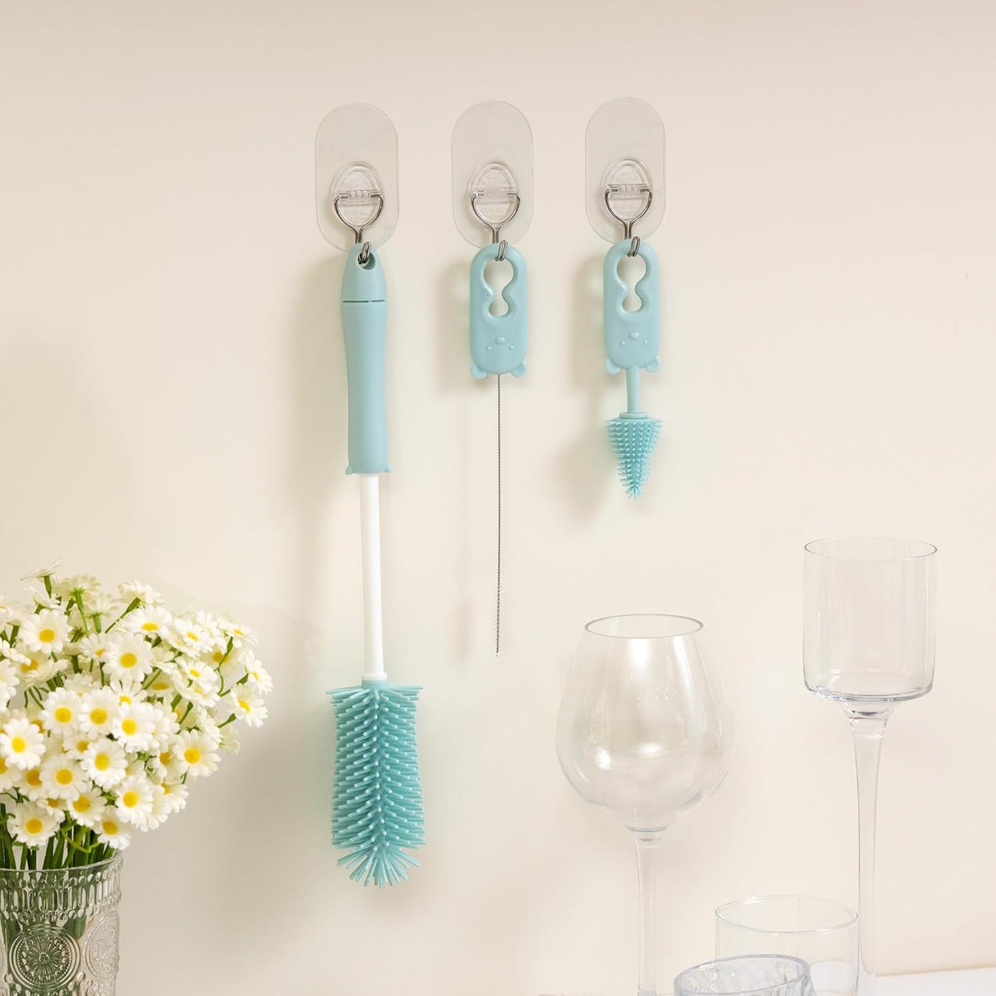 Silicone Bottle Cleaning Brush, 13.4in Long Handle Water Cup Bottles Cleaner for Baby Bottles, Stanley Mug, Sports Bottle, Glass Vase, with a Tiny Cup Lid Gap Cleaning Brush, z Pink