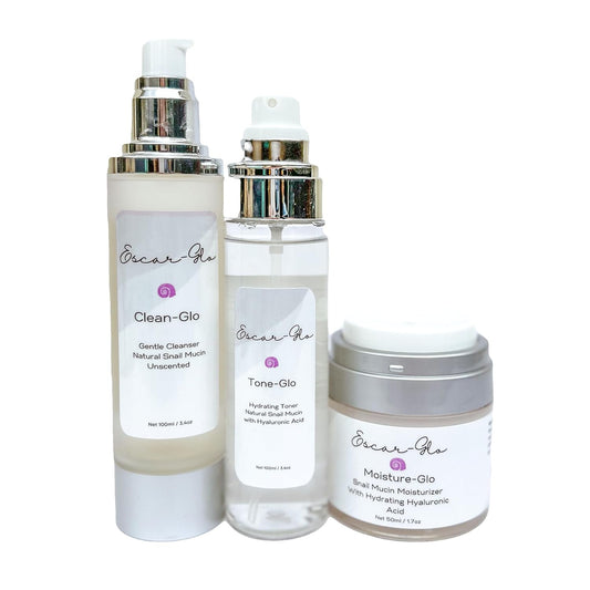 Trio Snail Mucin Unscented Cleanser, Toner and Moisturizer Skin Care Set, White
