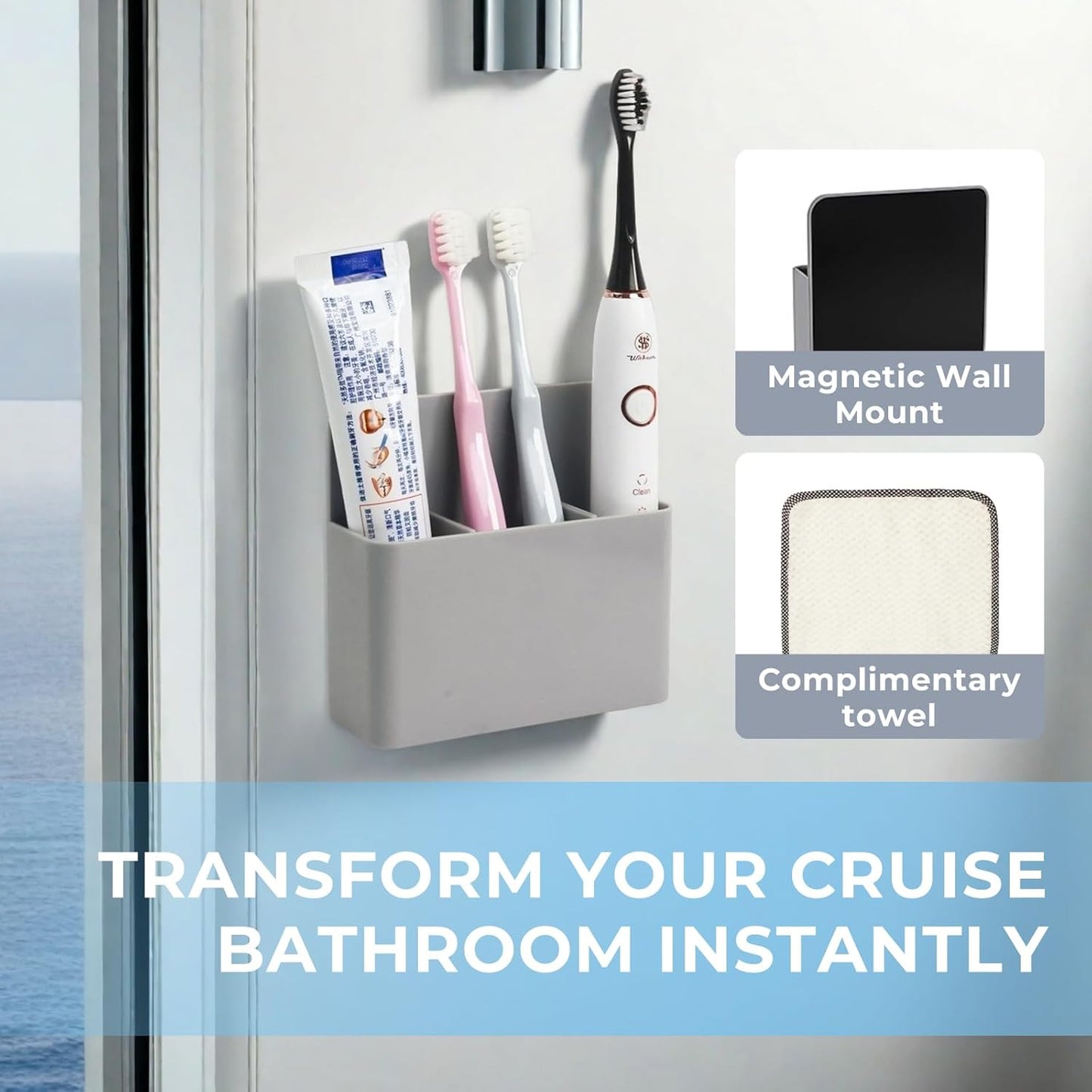 Cruise Essentials 2025 – Magnetic Toothbrush Holder for Wall Mount, Compact Bathroom Organizer for Small Spaces, Cruise Travel Accessories for Alaska/Caribbean Cruise Must Have