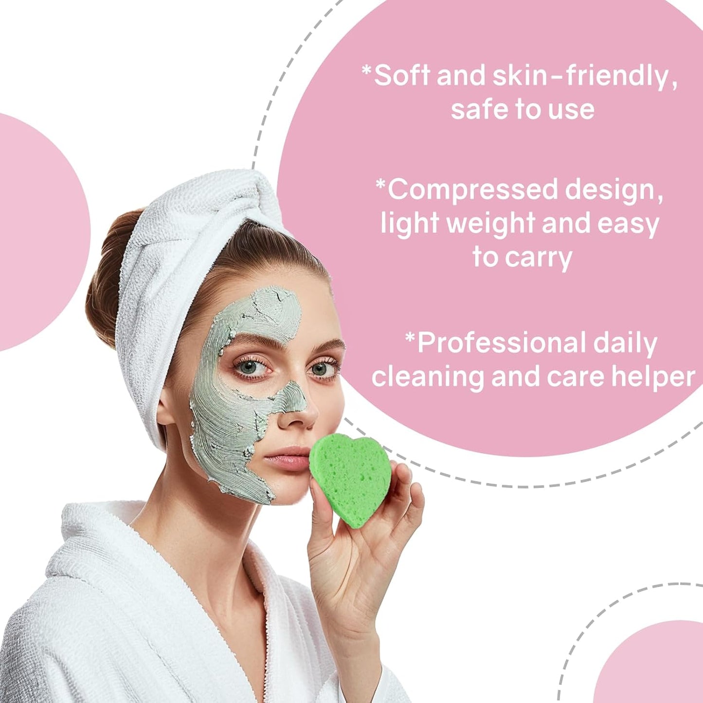 50-Count Heart Shape Compressed Facial Sponges,100% Natural Cellulose Face Sponge Spa Sponges for Removing Dead Skin, Dirt and Makeup((Multicolor)