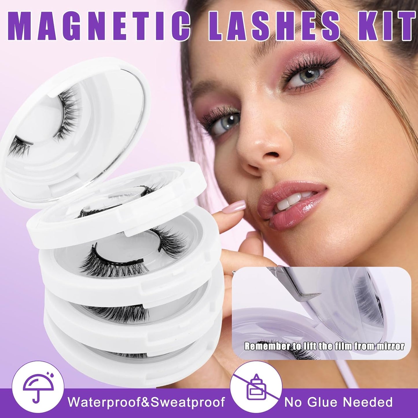 4-Pairs Magnetic Eyelashes Kit with Applicator: Natural Reusable Soft Waterproof False Lash, No Glue Needed, Wendy Lashes, K8+604