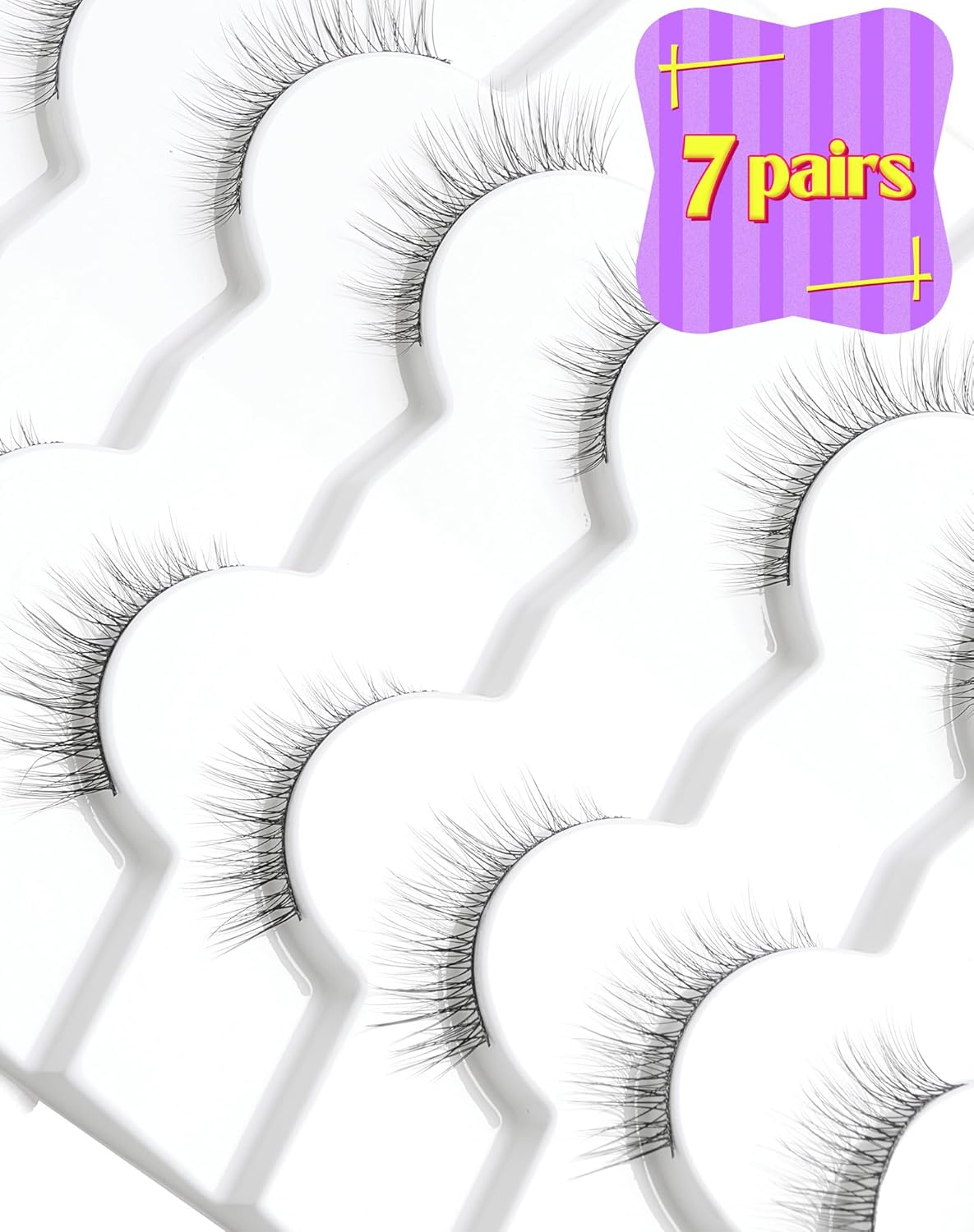 Onlyall Natural Lashes Wispy Lashes Natural Look False Eyelashes Natural Flared Eyelashes False Eye Lashes Soft Fluffy Lashes 7 Pairs DK32, Black