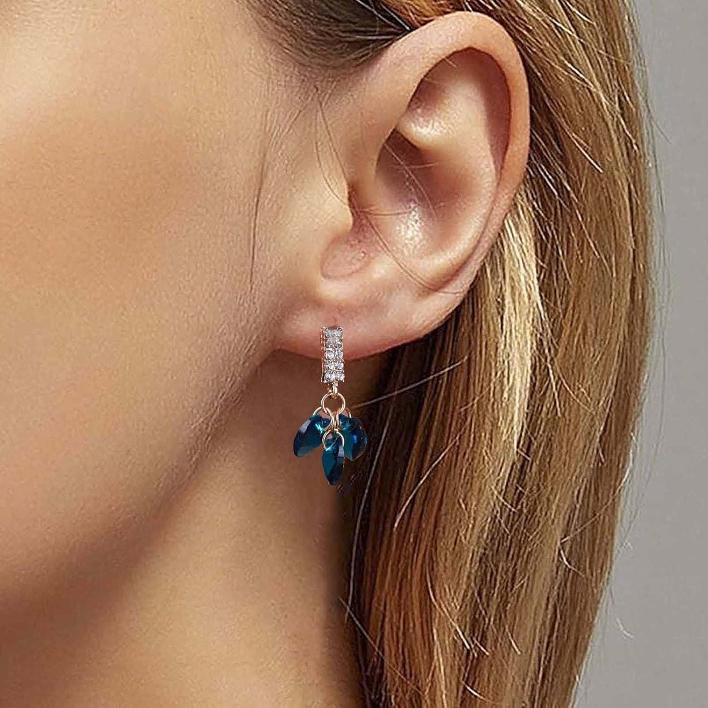 Boho Sapphire Tassel Earrings Blue Crystal Heart Earrings Gold Cz Bar Stud Earrings Blue Cz Heart Drop Earrings Blue Rhinestone Earrings Jewelry for Women