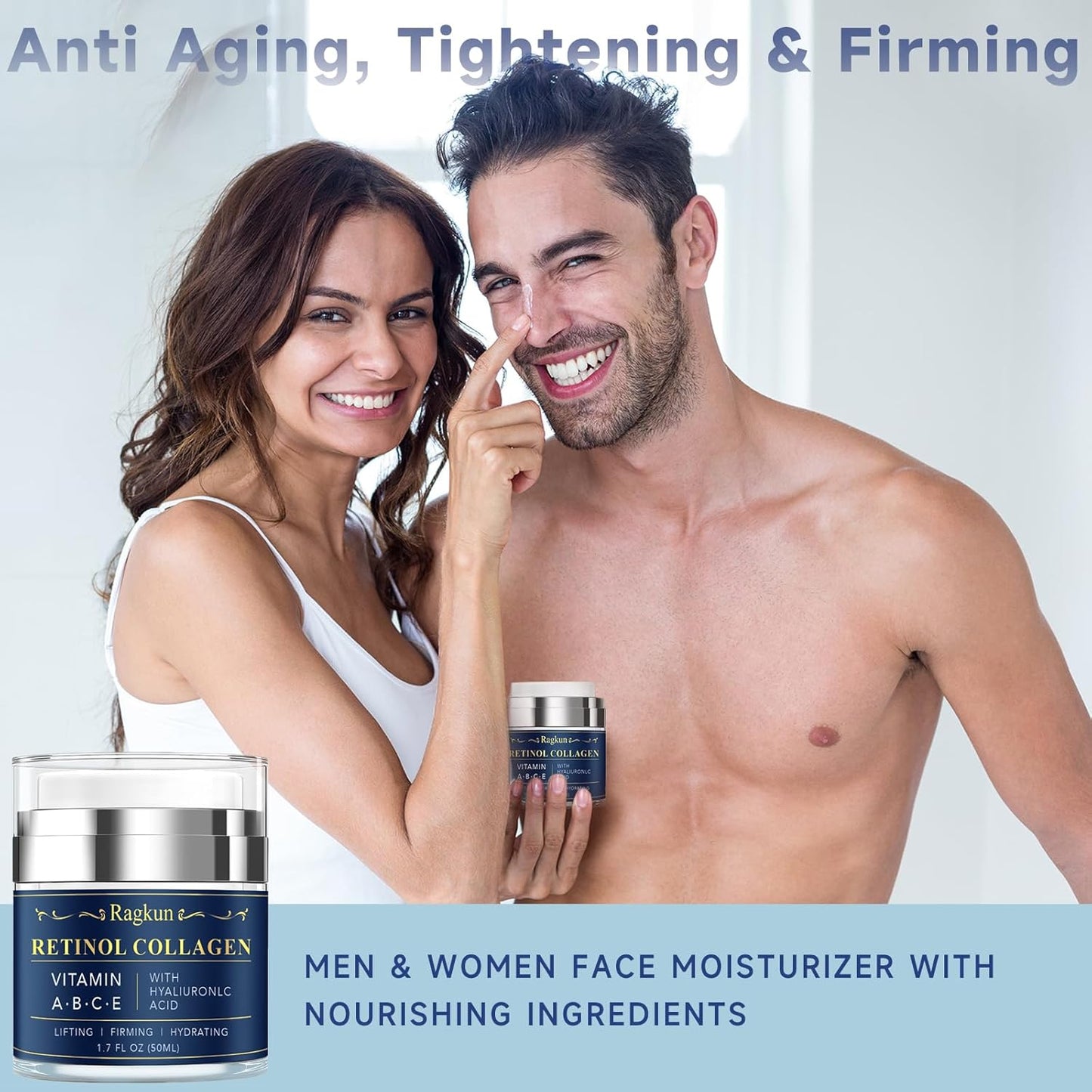 Retinol Cream for Face, Collagen Neck Creams for Tightening and Firming, Anti Aging Facial Moisturizer for Women & Men, Instant Face Lift Wrinkle Cream with Glycolic Acid Pads