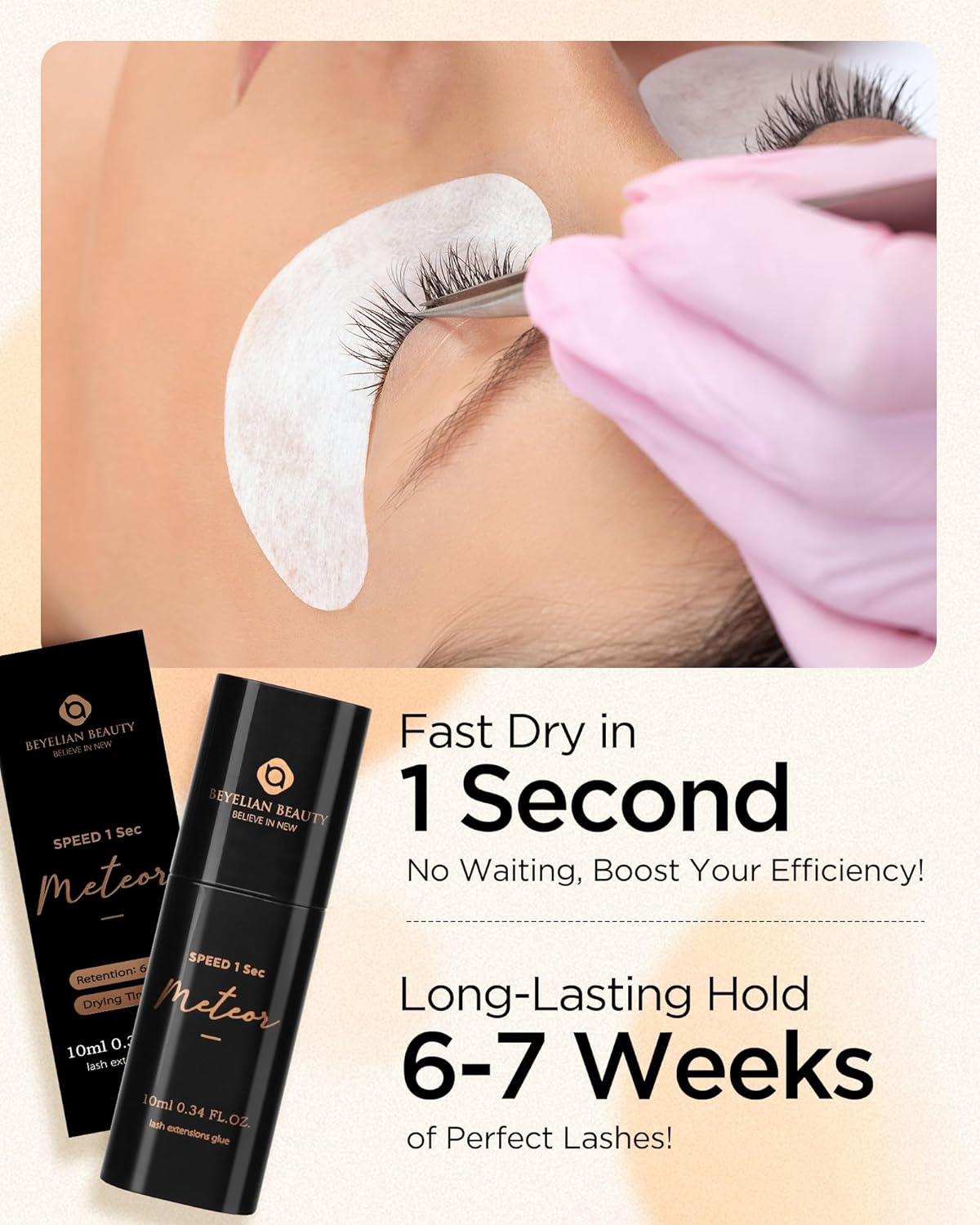 Lash Extension Glue, Professional Eyelash Extension Glue for Volume and Classic Lashes 10 ml, Smart Drop Technology Accurate 0.03 ml, 1S Dry Time, 6-7 Weeks Retention by BEYELIAN