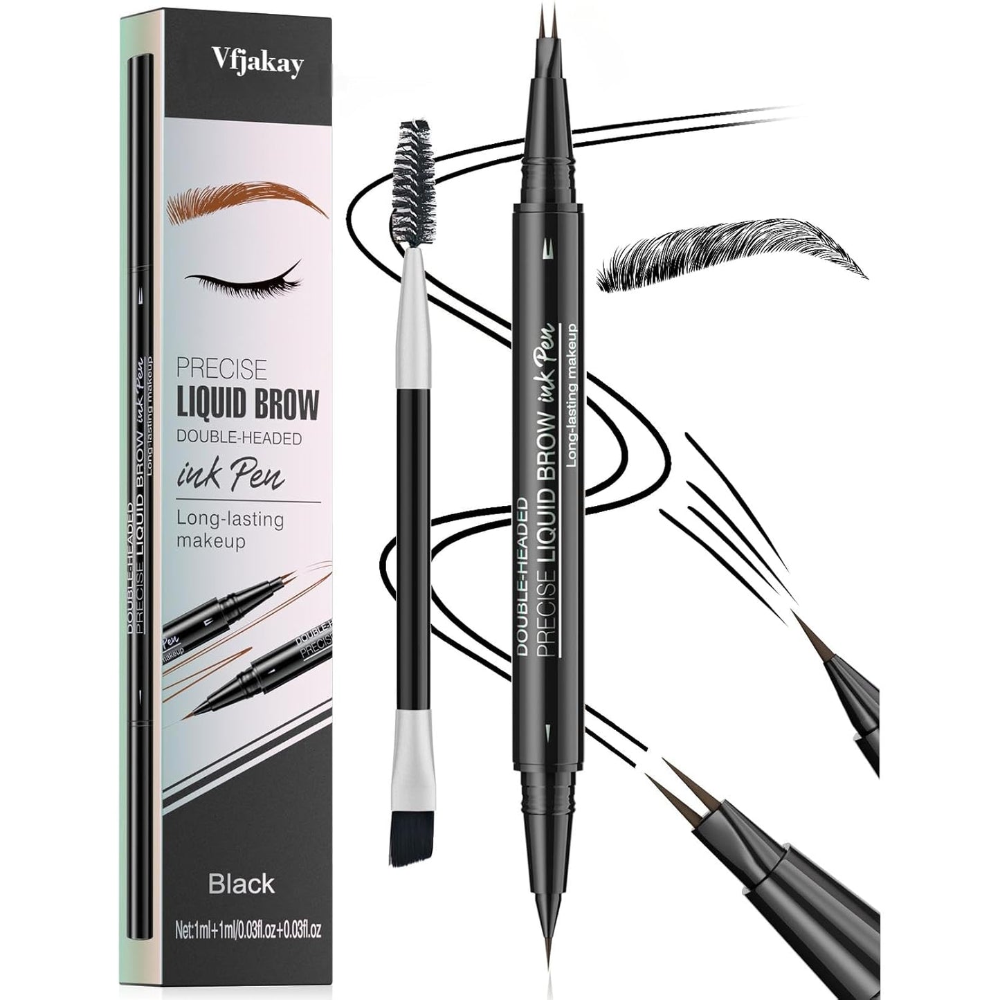 Microblading Eyebrow Pen, Dual-Ended Brow Pencil with 2-Fork-Tip and Precise Brush, Waterproof Longer Lasting Eyebrow Pencil, Microblade Eyebrow Pencil Create Natural Hair-Like Strokes (Black)