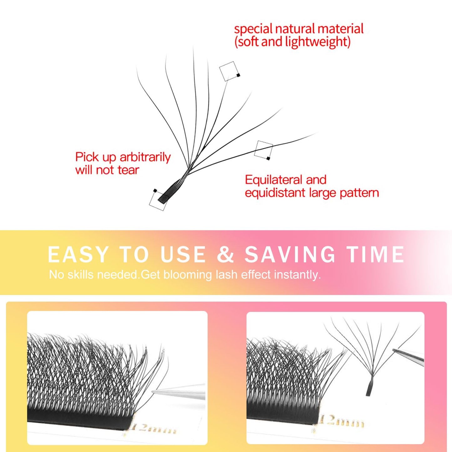 W Lash Extensions Supplies 8D Eyelash Extensions W Shape 0.07mm Thickness D Curl 9mm Premade Fans Easy Fan Lashes Volume Matte Black 12 Rows Crisscross Eye Lashes(W-8D-0.07-D,9mm)