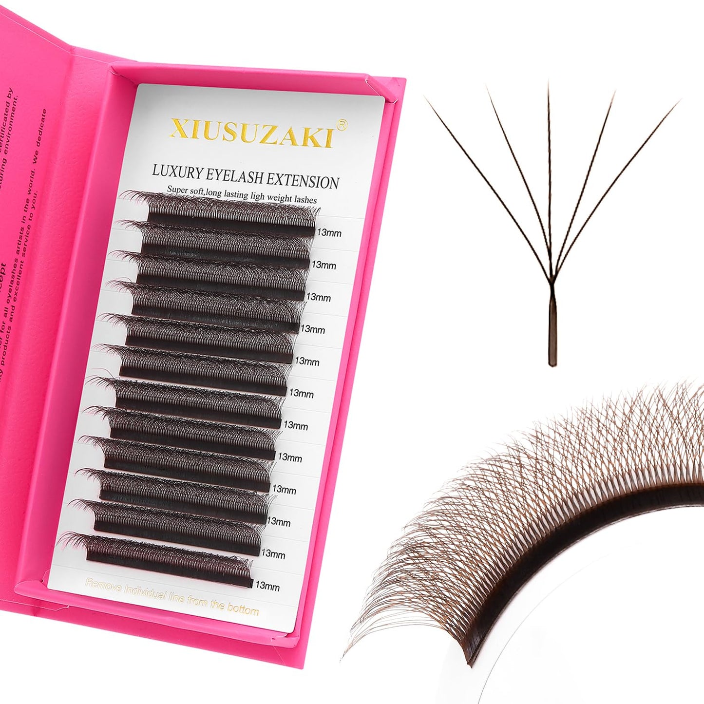 W Lash Extensions Brown 5D Eyelash Extensions W Shape 0.07mm Thickness D Curl Mix 8-15mm Premade Fans Volume Lashes Matte Black Crisscross(W-Brown-5D-0.07-D,8-15mm)