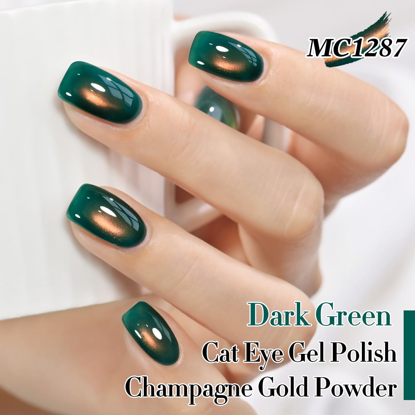 Double Rhythm 0.5 OZ Cat Eye Gel Polish with Magnet 15ML Holographic Glitter Shimmer Translucent Jelly Color Magnetic Nail Polish Salon DIY at Home (Golden Green-MC1287)