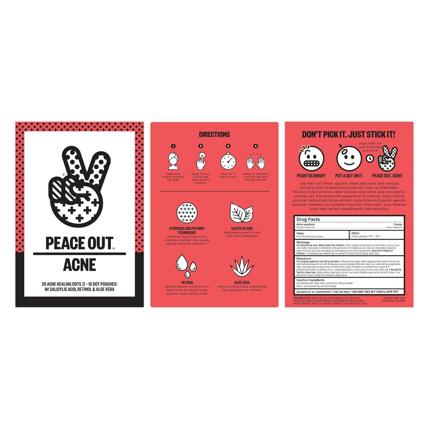 PEACE OUT Early Stage Acne Dots Helps Target Blemishes Below the Surface, Hydrocolloid Pimple Patches Minimize Bumps Before They Appear with Dissolving Microneedles, Salicylic Acid, 8 Count