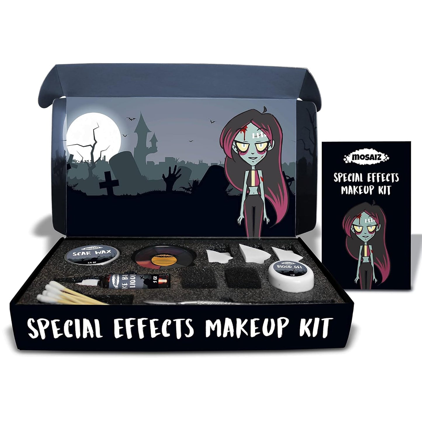 SFX Makeup Kit, Special Effects Makeup Kit with Fake Blood and Scar Wax, Makeup Sponges and Skin Spatula, Zombie Makeup Kit