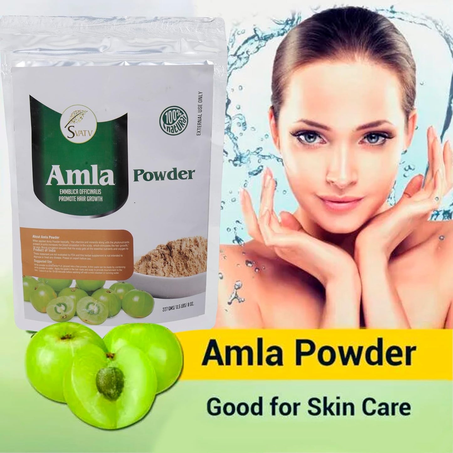 SVATV Amla Powder, Emblica Officinalis, Amalaki, Indian Gooseberry, 227g, 8 Ounce - Promotes Hair Growth, Strong & Long Hairs