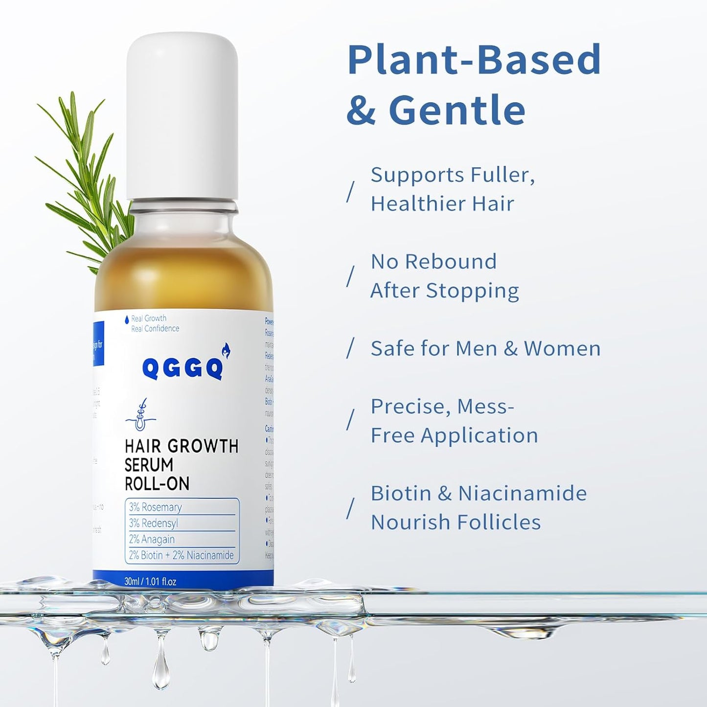 Hair Growth Serum Roll-On 30ml | Patented Blend with 3% Rosemary, 3% Redensyl, 2% AnaGain, Biotin & Niacinamide | No-Rinse, Fast-Absorbing | For Thinning Hair & All Hair Types (1.01 Fl Oz (Pack of 1))