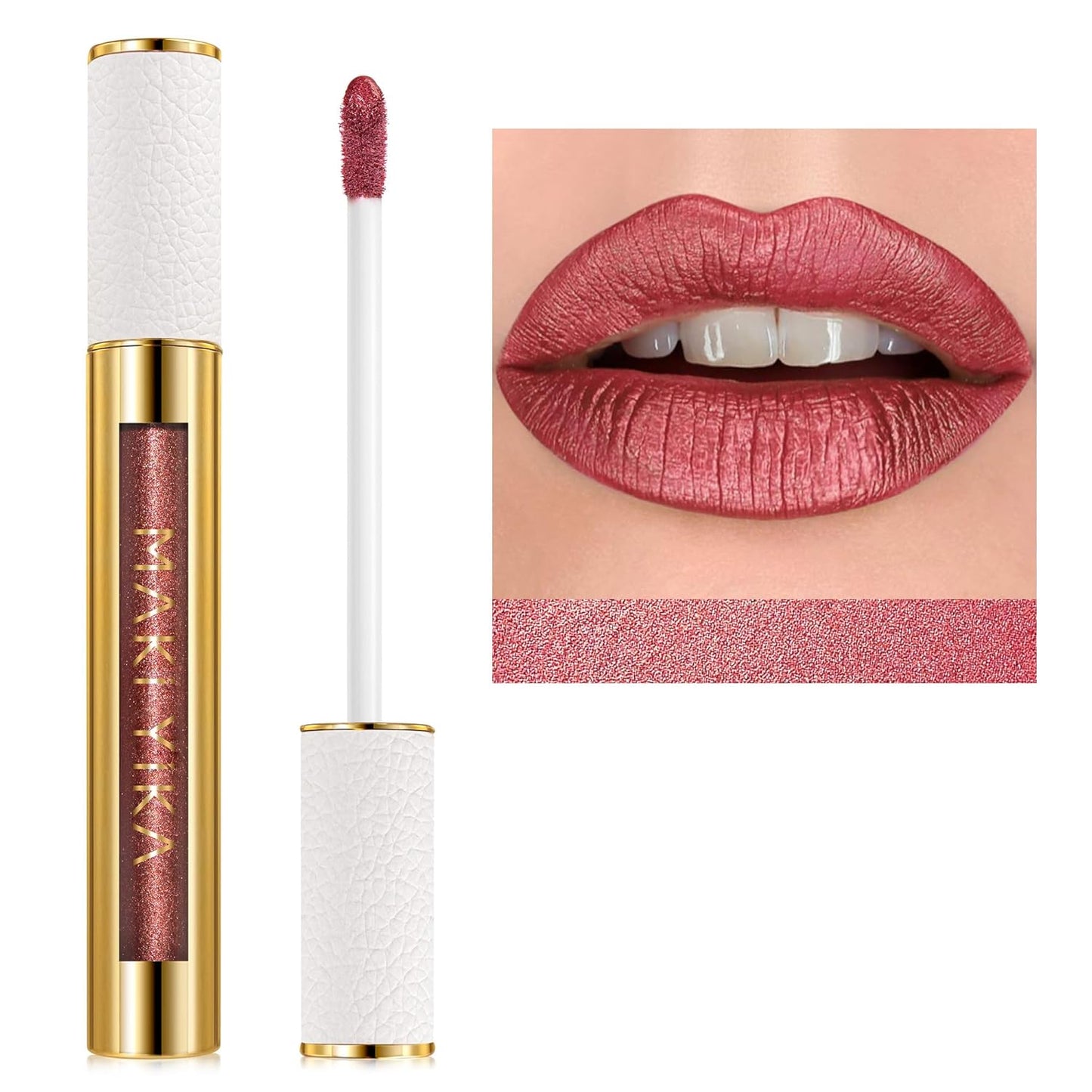 MAKI YIKA Red Lipstick for Women Metallic Lipsticks Glitter Long Lasting Lipstick No Smudge No Transfer Liquid Pink Lip Gloss (BR05 Victoria)