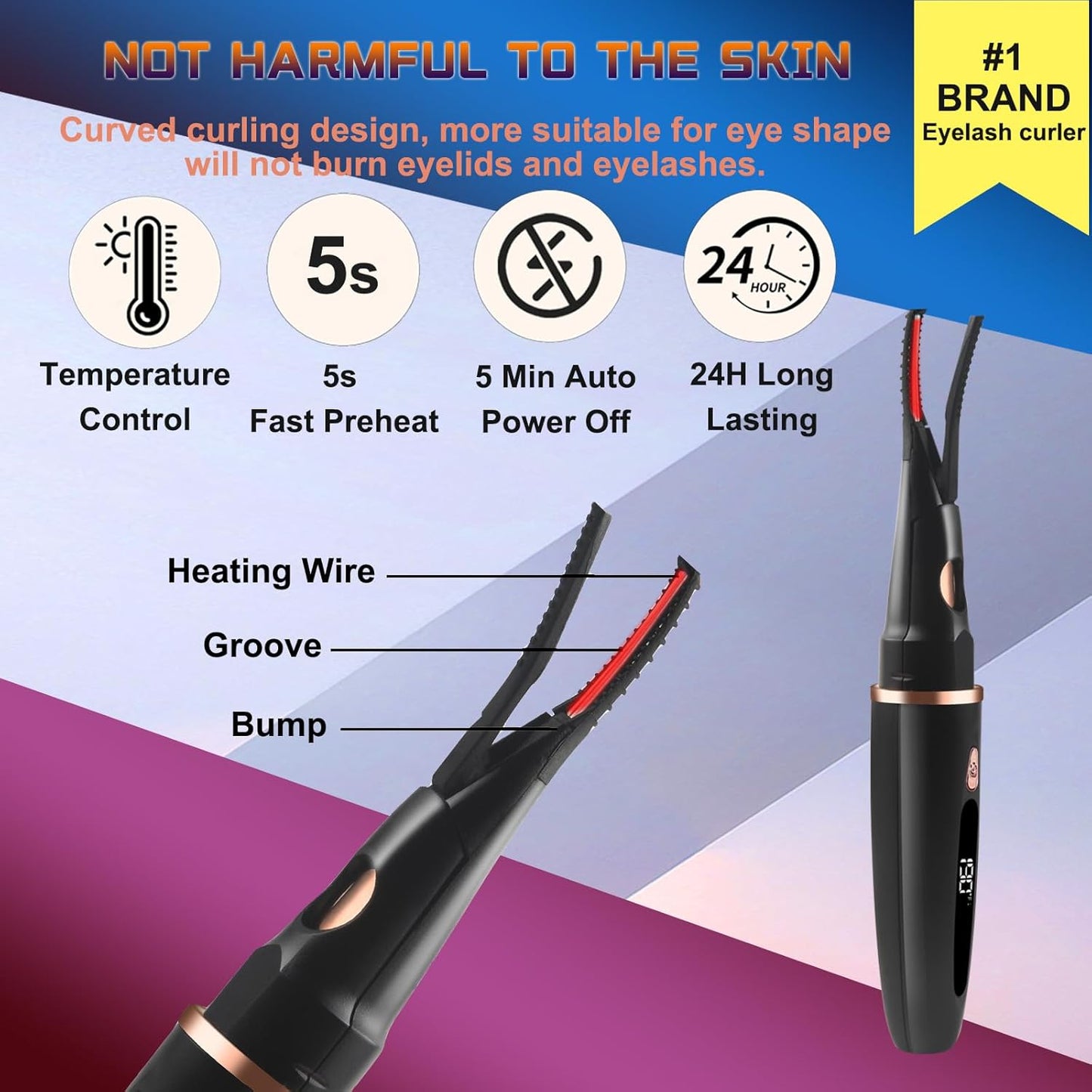 Heated Eyelash Curlers - 2 in 1 Clip- Type Electric lash Curler Best Seller 5S Heating Eyelash Curler LED Display 3 Temp Settings for Makeup Tools USB Rechargeable Natural Curling-Black