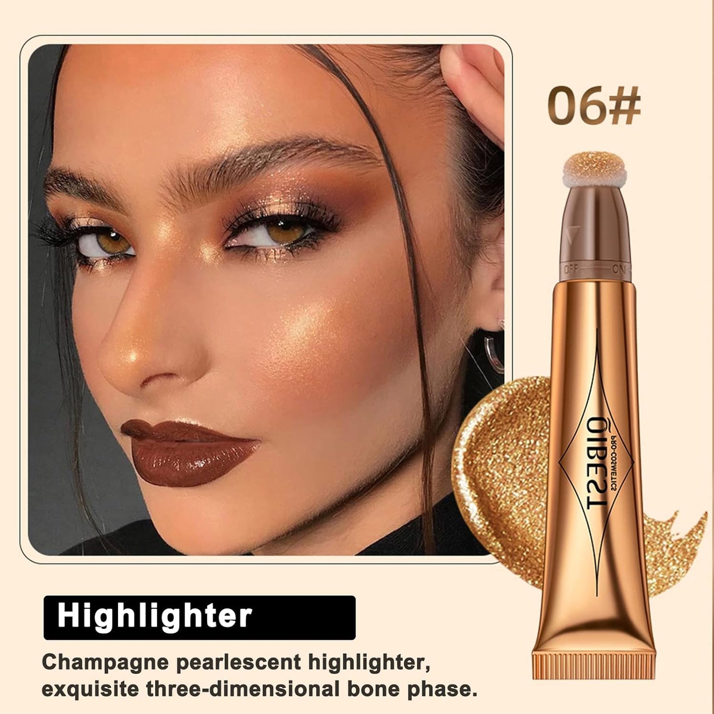 Highlighter Beauty Wand, Shimmer Liquid Highlighter Stick with Cushion Applicator, Lightweight Super Silky Cream Body Face Glowing Highlight Makeup