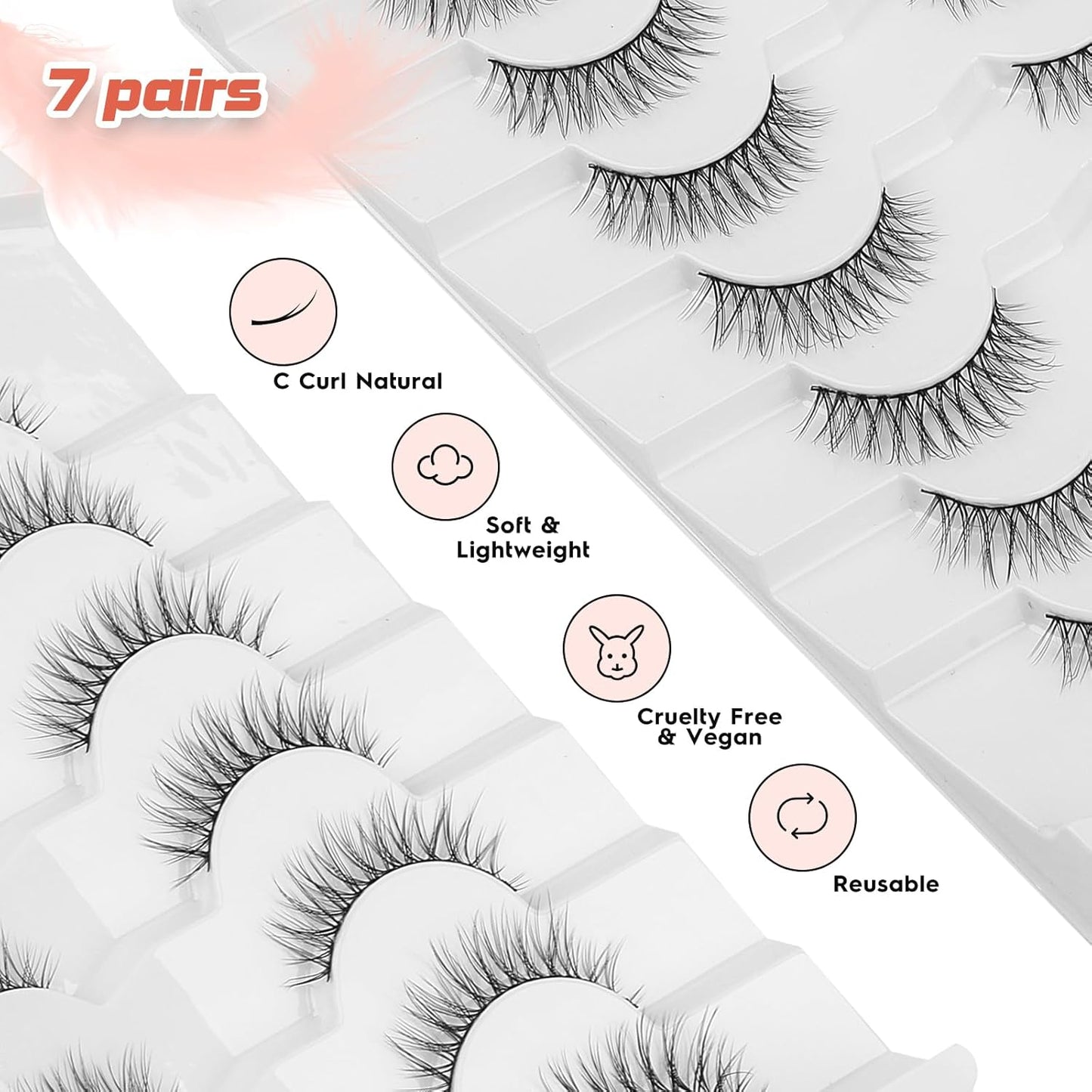 Natural Looking Eyelashes Wispy Lashes Short Strip Lashes False Eyelashes 10mm Eye Lashes Pack 3D Volume Eyelashes Siligli Lashes 7 Pair