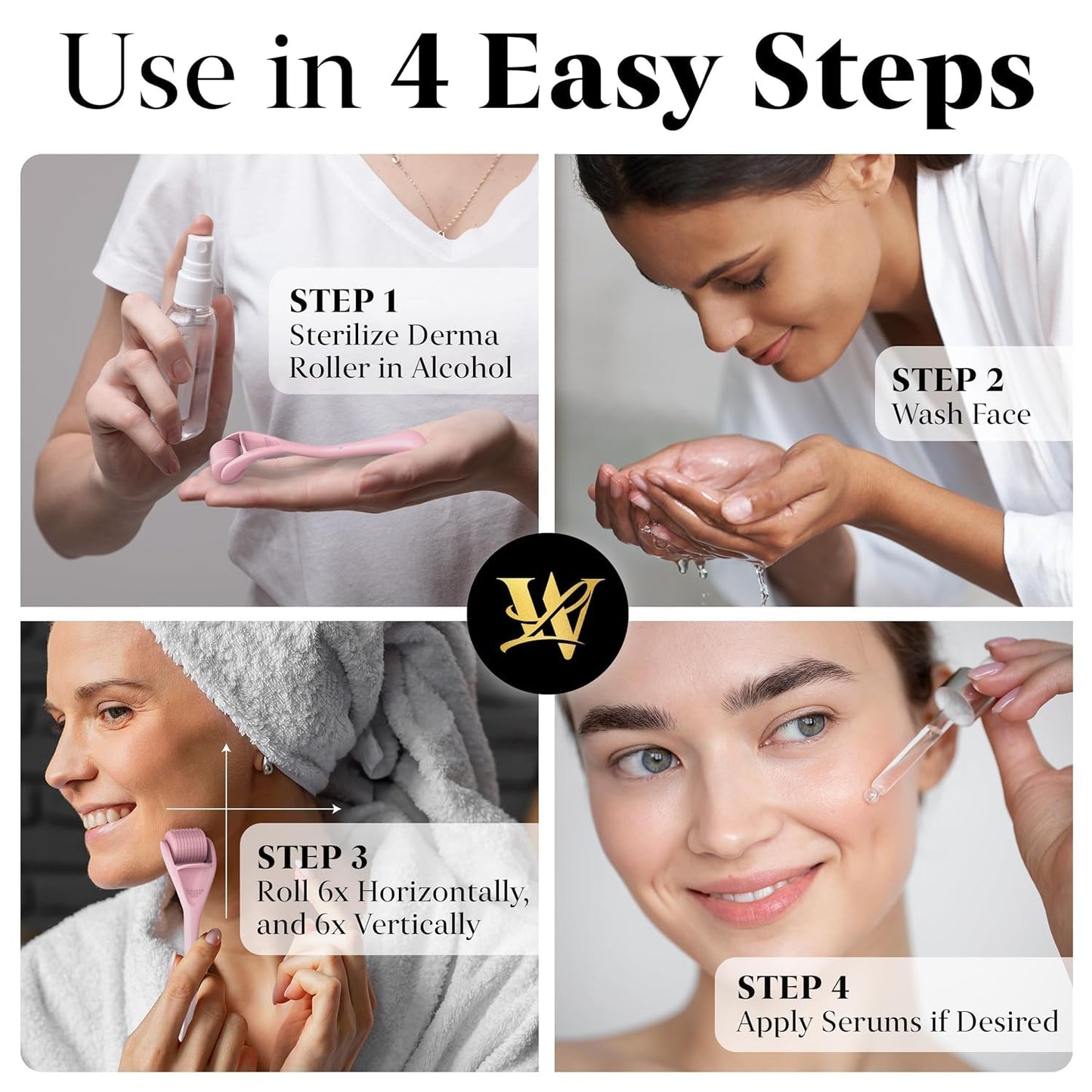 Derma Roller for Skin, Hair & Beard – Women and Men Titanium Microneedling Roller for Face & Scalp, Safe & Easy to Use - Pink