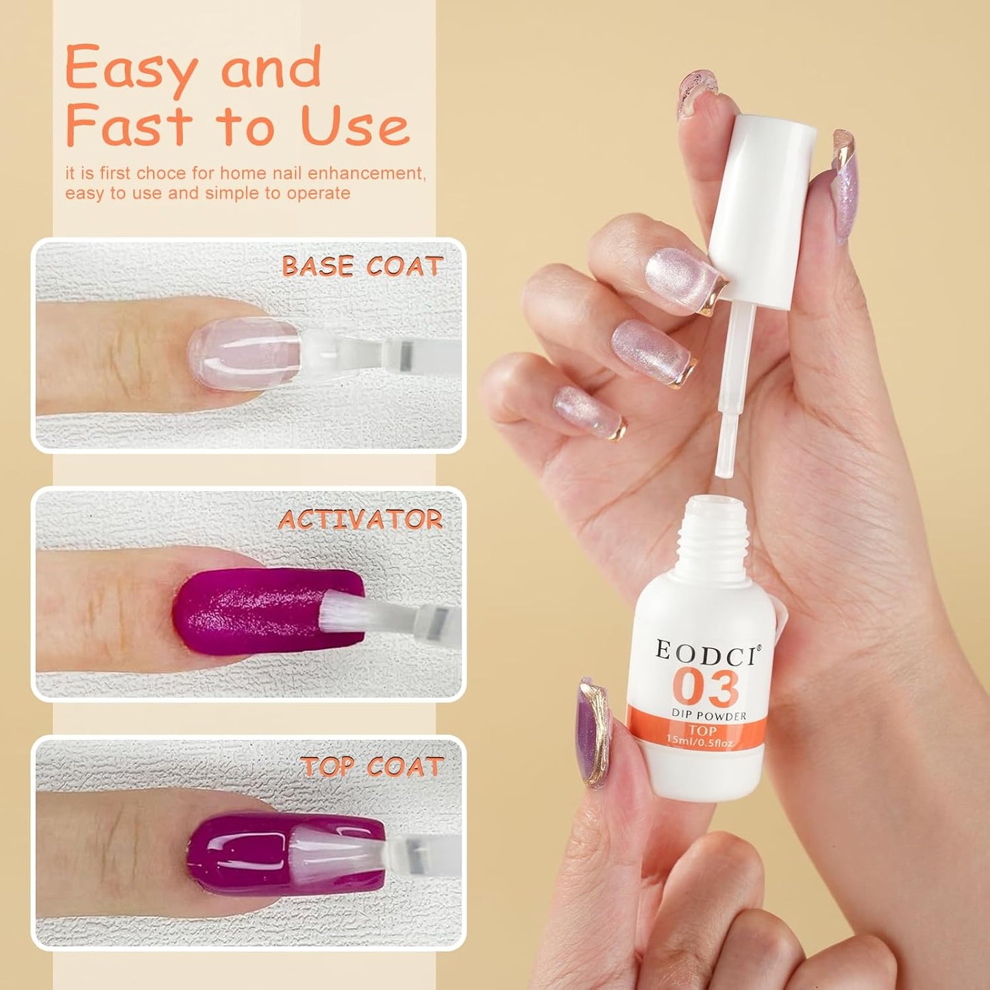 Dip Powder Liquid Set,15ml Large Capacity Dipping Powder System Essential Set with Base & Top Coat,Dip Activator, No Need Nail Lamp Cured,Good for Nail Salon and Beginners