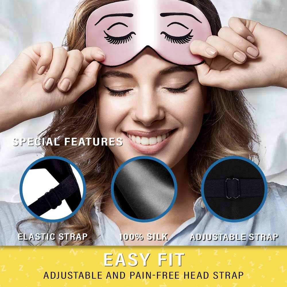 Silk Sleep Eye Mask for Men Women, Comfortable Super Soft Eye Mask with Adjustable Strap, 100% Pure Silk, Works with Every Nap Position, Ultimate Sleeping Aid Blindfold, Blocks Light, Jersey Slumber