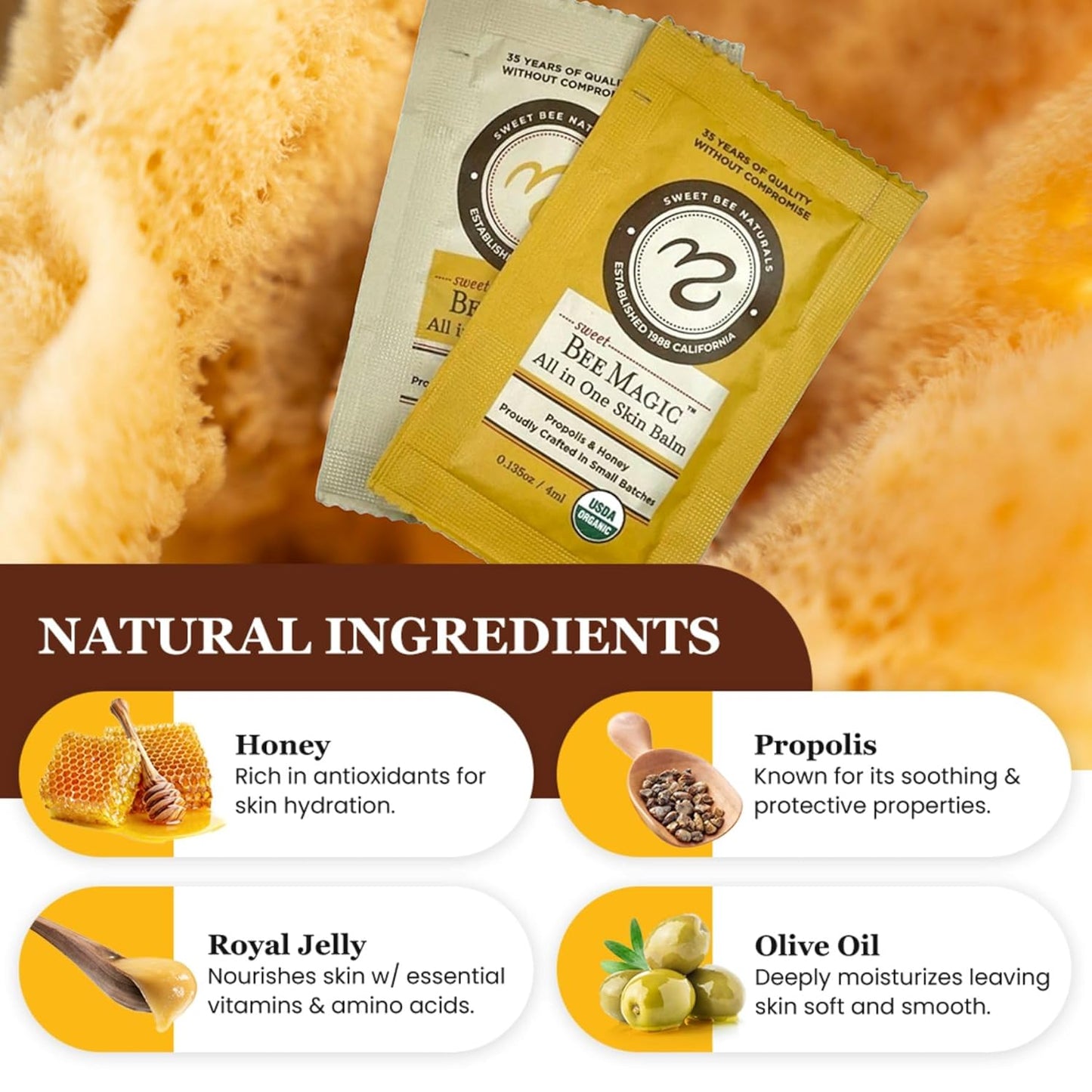 Sweet Bee Naturals All-in-One Skin Balm Sachets - 4ml Each, Certified Organic, Deep Moisture & Hydration for On-the-Go Skincare, Ideal for Busy Lifestyles, Travel-Friendly - 15 Pack