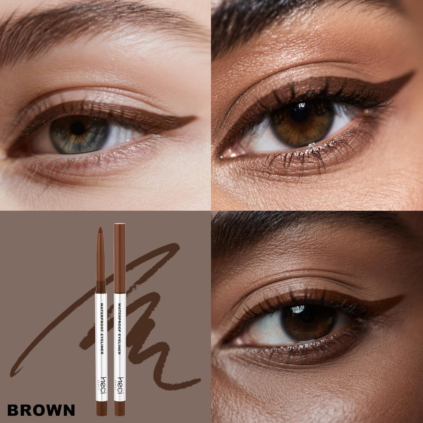 Mechanical Gel Eyeliner Pencil with a High-Pigment, Waterproof & Smudge-resistant, Glide Tip Eye Makeup with Up to 24HR Wear, Waterline Eye Liner with Built-in Sharpener (Brown)