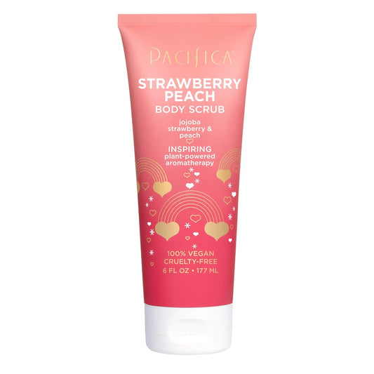 Pacifica Strawberry Peach Body Scrub, Gently Exfoliates & Polishes Dead Skin, For All Skin Types, Ven & Cruelty-Free, 6 Fl Oz