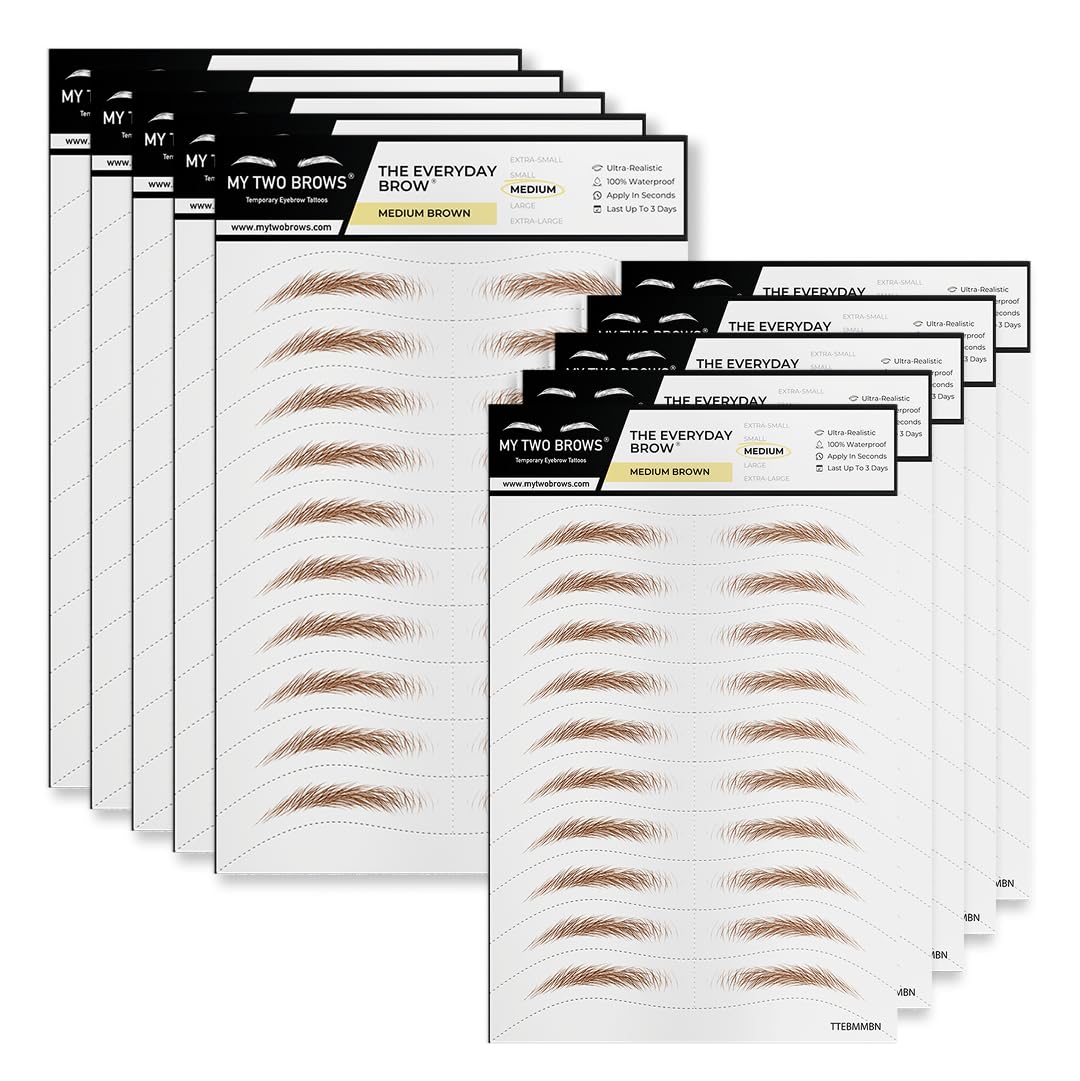 100 Pairs Medium Brown Temporary Eyebrow Tattoos, Waterproof and Smudge-Proof Medium Everyday Style Realistic Eyebrow Sticker for Men & Women, Easy to Apply, Won't Work on Existing Brows
