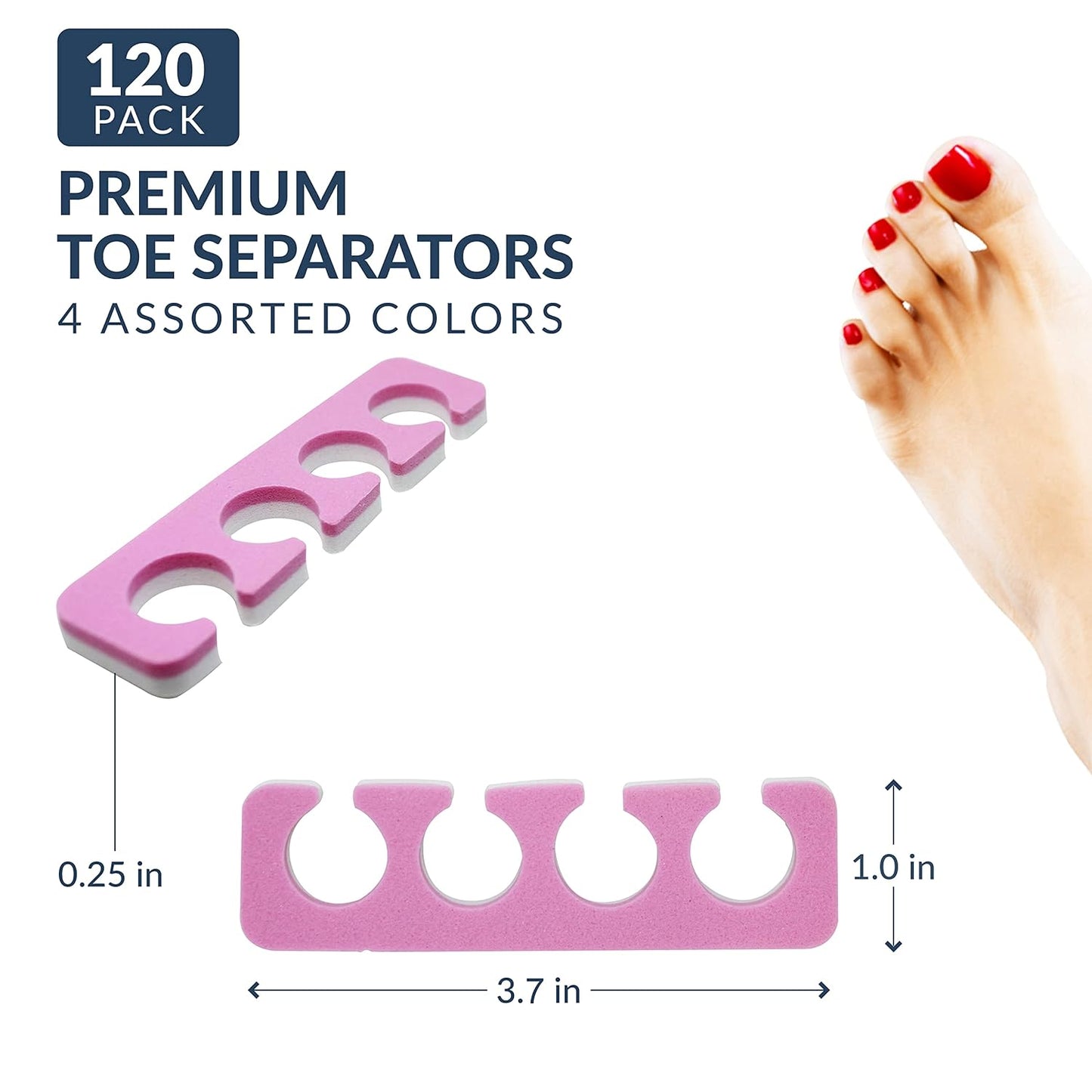 120 PCS Premium Pedicure Toe Separators - Soft & Durable Bulk Salon Pedicure Accessories - 4 Colors