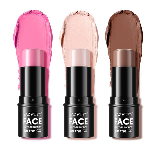 3Pcs Cream Contour Stick Makeup Kit,Shades with Highlighter Stick,Blush Stick and Bronzer Contour Stick for Sculpt the Cheeks,Long Lasting,Waterproof,Matte & Dewy Finish (Medium, 01# 02# 04#)