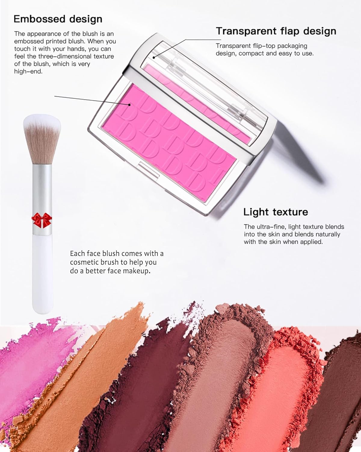 Powder Blush Palette, Matte Powder Makeup Blush for Cheeks, Natural Glow Face Blush Contour Palette, Lightweight, Smooth, High Impact Buildable Color, Long-lasting All-Day Face Enhancing -#Coral